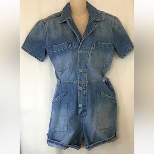 Pistola denim romper - XS, short sleeves, button and snap-up front